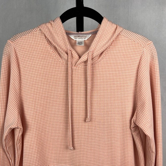 Weatherproof Vintage Hoodie Womens Small Pink Gingham Drawstring Long Sleeve Top - Picture 3 of 8